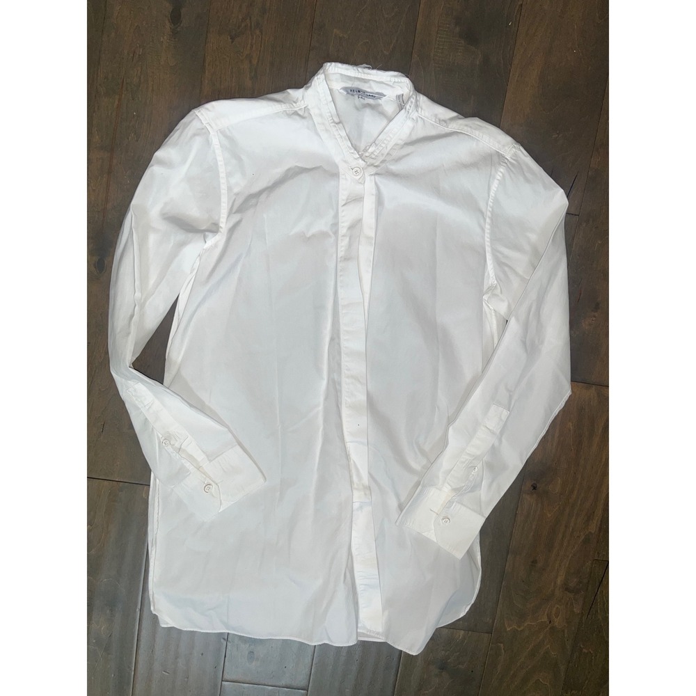 Helmut Lang White Cotton Band Collar Button Down Shirt  Made in Portugal S